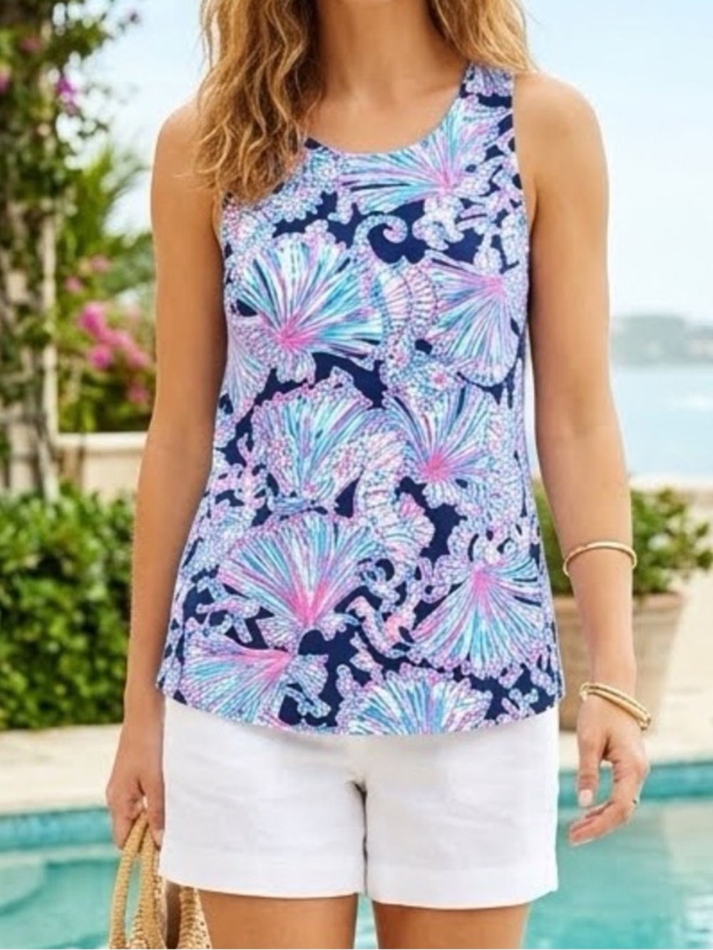 Lilly Pulitzer Kristen Tank Top Deep Sea Navy Shells Bells NWT